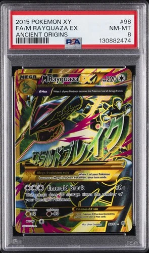 2015 POKEMON XY ANCIENT ORIGINS #98 FULL ART/M RAYQUAZA EX PSA 8