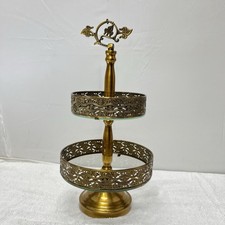 Two Tier Metal Cake Stand Turkish Look Glass Shelves Pastries For Sweets