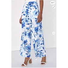 LULU'S NWT Cheery Charm Blue White Floral Print Flyaway Wide-Leg Pants // M