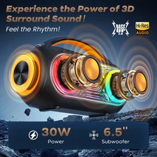 JYX Waterproof Bluetooth Speaker D51-T Portable 30W with 6.5" Subwoofer,