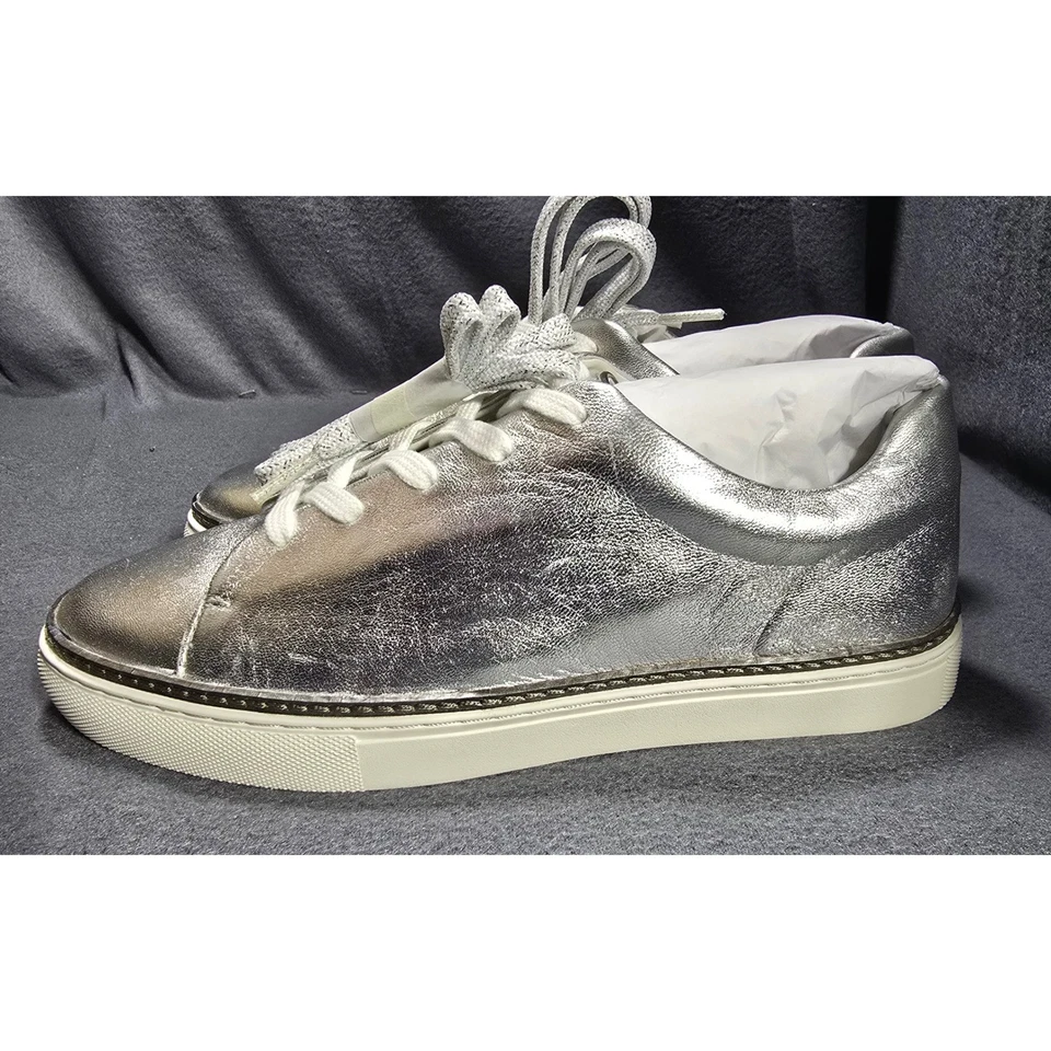 Zapatillas deportivas Johnston & Murphy CALLIE plateadas metálicas de piel de oveja con cordones a los pies 7,5 M Foto 3 de 4