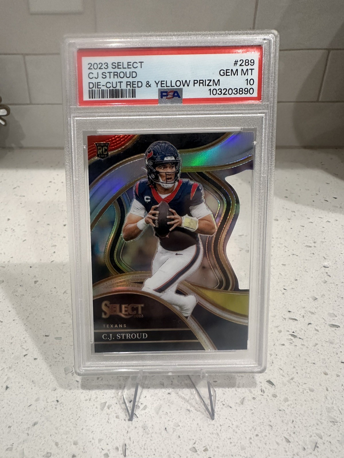 2023 Select C.J. Stroud RC Red and Yellow Prizm Die Cut Club #289 PSA 10
