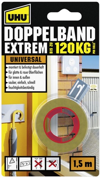 Uhu Montage Klebeband Extrem Doppelseitig Bis 120 Kg (B)19 Mm X (L)1,5 M-image
