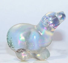 Fenton French Opal Iridized Woodland Frost Hand Painted Polar Bear 1999 B276