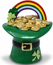 St. Patrick S Day Leprechaun Hat Figurine 4 Resin Decoration with Rainbow, Go