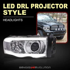 For 2002-2005 Ram 1500 LED DRL Projector Head Lights Assembly Lamps LH+RH Chrome