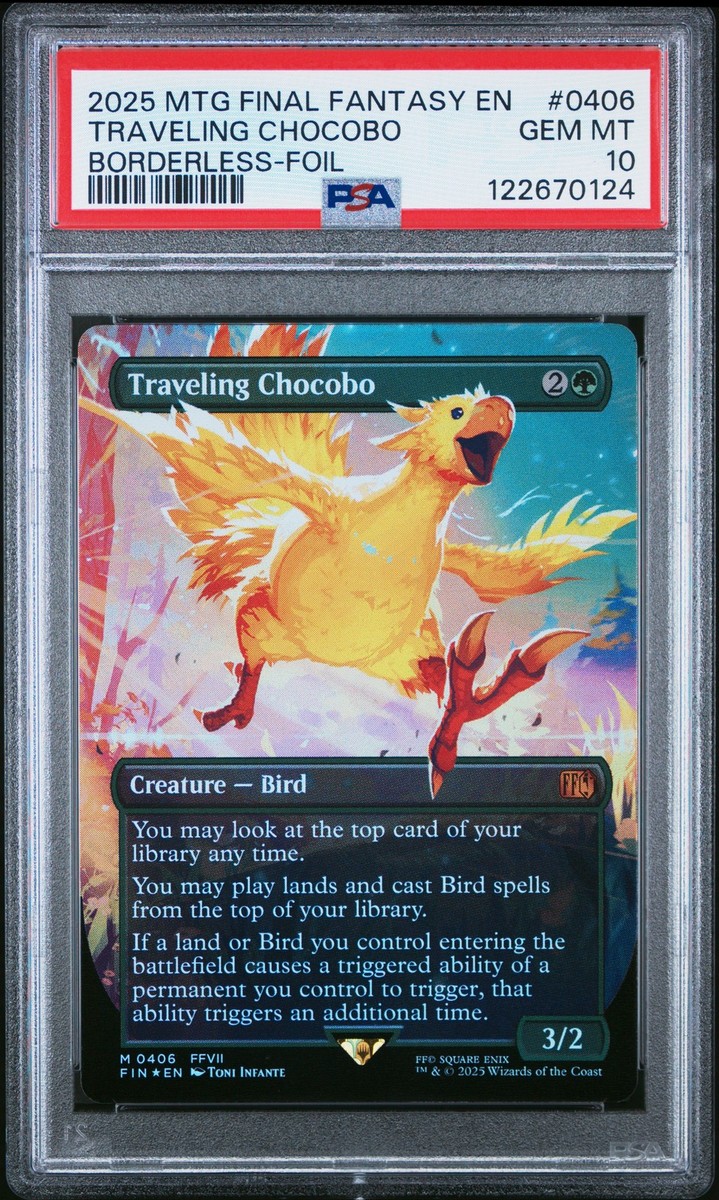 2025 MTG FINAL FANTASY BORDERLESS-FOIL #0406 TRAVELING CHOCOBO PSA