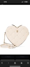 Victoria  s Secret Quilted Cream And Gold Heart Crossbody Bag