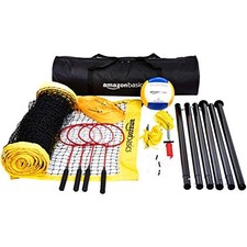 AMAZON BASICS PORTABLE OUTDOOR VOLLEYBALL BADMINTON COMBO SET MULTI COLOR