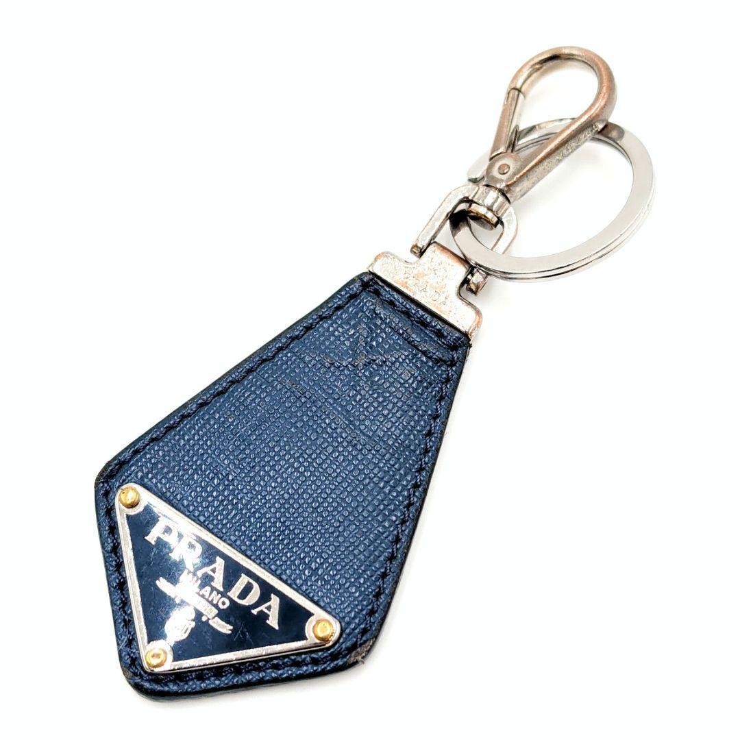 Prada Saffiano Leather Key Ring Triangle Genuine Leather Blue Used thumbnail 2