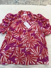 Adrienne Boutique Blouse NEW Multicolor Shirt Sleeve Button Front Size Large E74