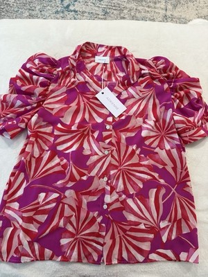 Adrienne Boutique Blouse NEW Multicolor Shirt Sleeve Button Front Size Large E74