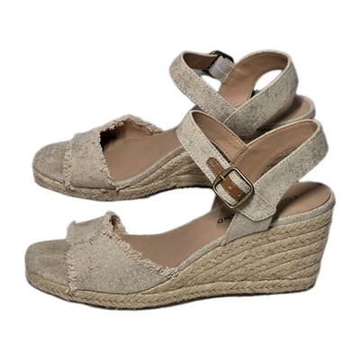 Lucky Brand Women's Sz 7.5 M  Moliey Espadrille Wedge Sandal Natural/Plat 