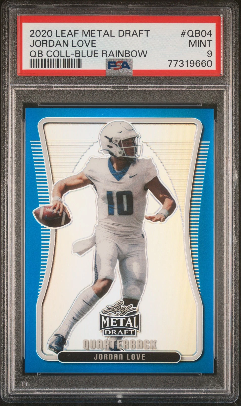 Jordan Love Leaf Metal Draft Quarterback Collection #QB04 Blue Rainbow