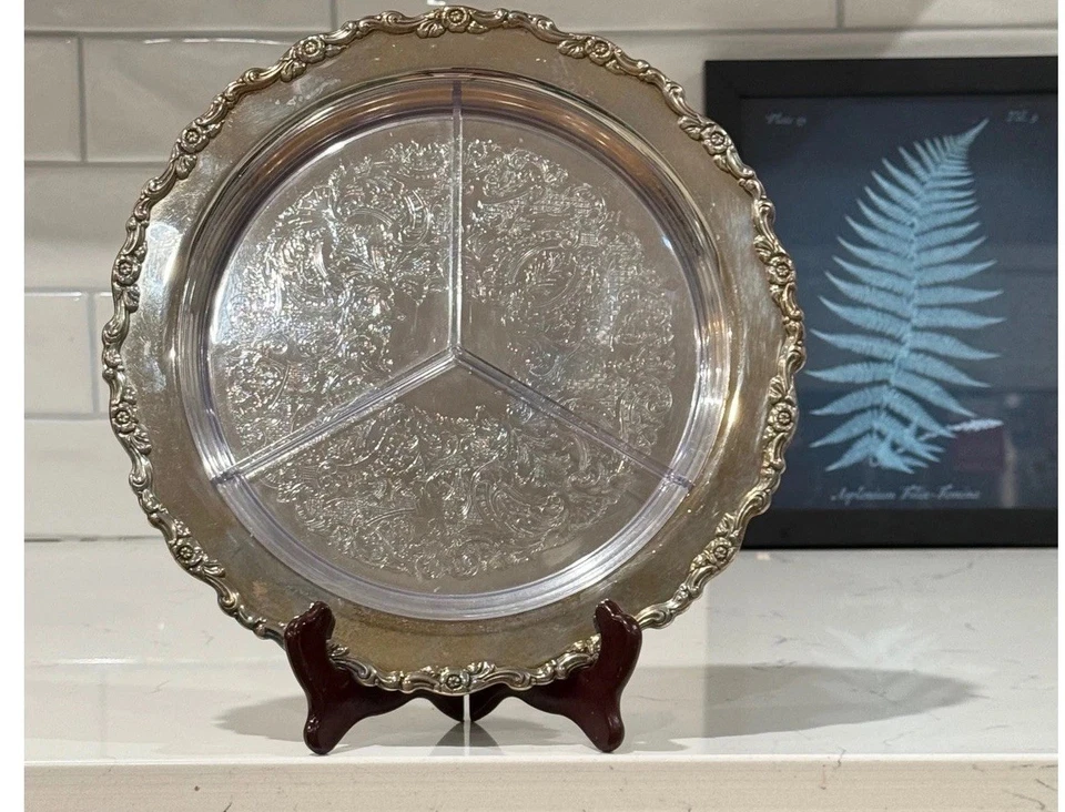 Oneida 镀银餐盘带透明亚克力分隔插入件复古 — 第 2/4 张图片