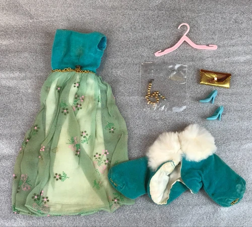 Vintage BARBIE LET'S HAVE A BALL #1879 Dress, Coat & Shoes