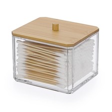 Hipiwe Acrylic Q-Tip Holder Dispenser with Lid Clear Plastic Bathroom