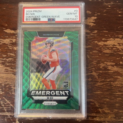 2024 Panini Prizm Bo Nix Green Wave Prizm EMERGENT Insert Rookie #3!  PSA 10!