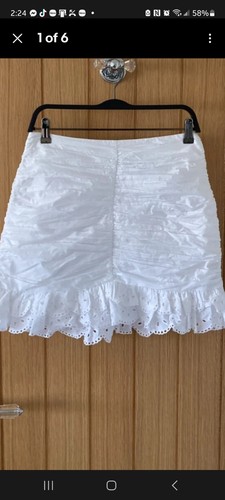 NUEVO CON ETIQUETAS MINIFALDA ZARA WHITEB OJALES TALLA L ZW popelina volantes 100% ALGODÓN - Imagen 4 de 12