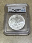 2009 AMERICAN SILVER EAGLE $1 • ICG-AUTHENTIC • ASE, STRUCK THRU