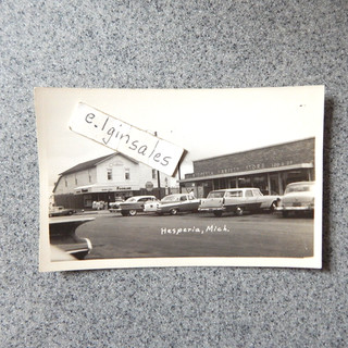 Hesperia Mich. Mi. Photo Postcard Variety Store and Foodland Store c. 1960