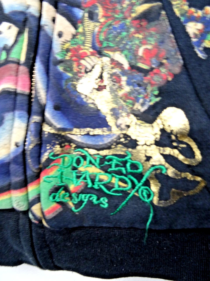 Sudadera con Capucha Ed Hardy 2T de Colección Niños Pequeños Cremallera Completa AOP Forrada de Vellón Y2K Grunge Foto 2 de 4