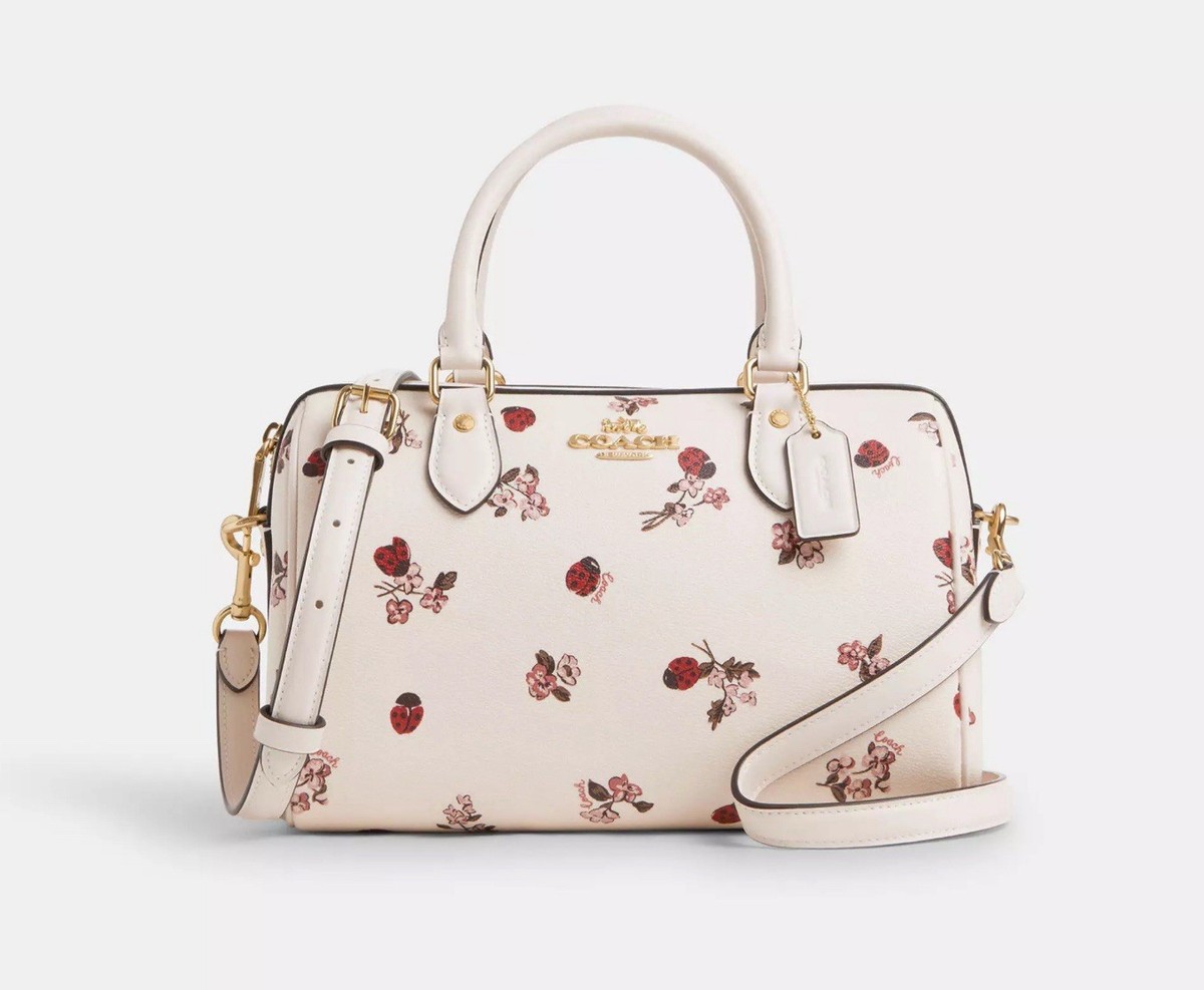 ☂️🍄Coach Rowan Satchel With LadybugFloral Print Gold/Chalk