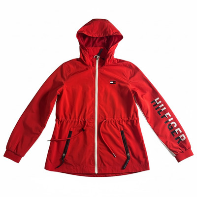 Tommy Hilfiger Red Windbreaker Jacket   Lightweight Hooded Full Zip   Womens/M