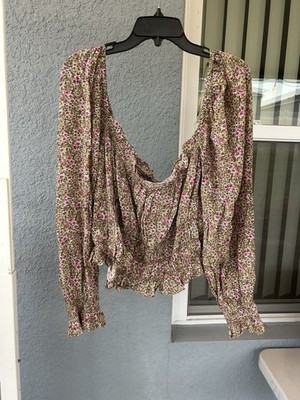 H&M Women s New Floral Smocked Peasant Top Long Puff Sleeve Cottagecore Size 2X