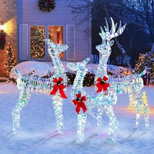 3-Piece Christmas Lighted Iridescent Reindeer Family Set Xmas Pre-Lit Deer