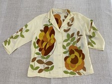 Vintage Lady Manhattan 60 s Lt Yellow Floral Button Shirt Blouse Sz 16 Excellent