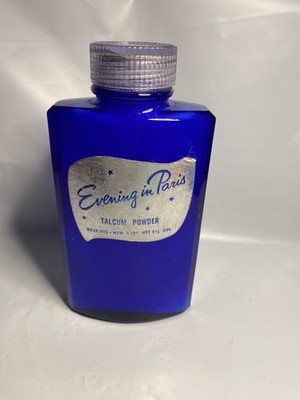 Vintage Evening in Paris Talcum Powder Bottle by Bourjois Cobalt Blue 3.25 oz