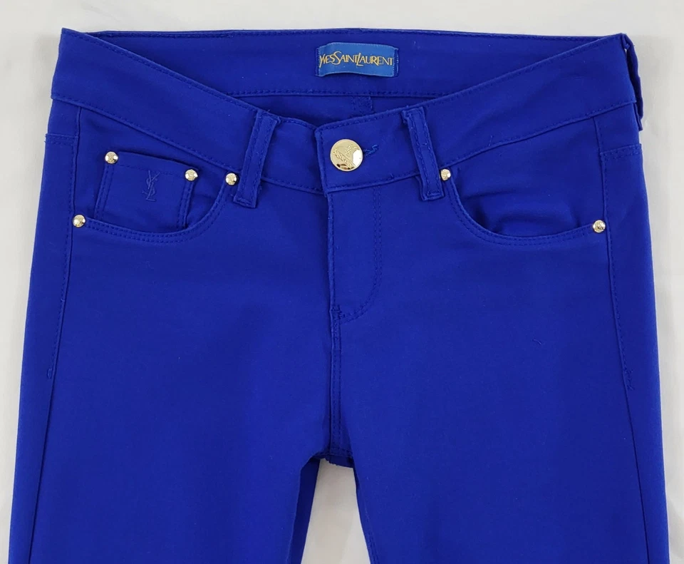 Женские брюки Yves Saint Laurent синие размер 27 талия 27 дюймов хлопок эластичные YSL 2015 - Изображение 2 из 4