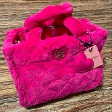 Juicy Couture Bag Pink Faux Fur Large Tote Bag w/ Crossbody Strap