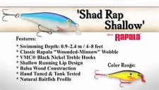 Rapala Shallow Shad Rap, SSR Model, Choice of Sizes & Colors