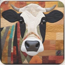 Indifferent Cow  Art Quilt Style Coasters 4 X 4 INCH Neoprene New Set Of 2