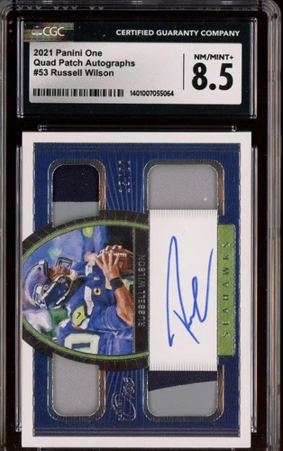 2021 Panini One #53 Russell Wilson Seahawks Quad Patch AUTO 15/20 CGC 8.5