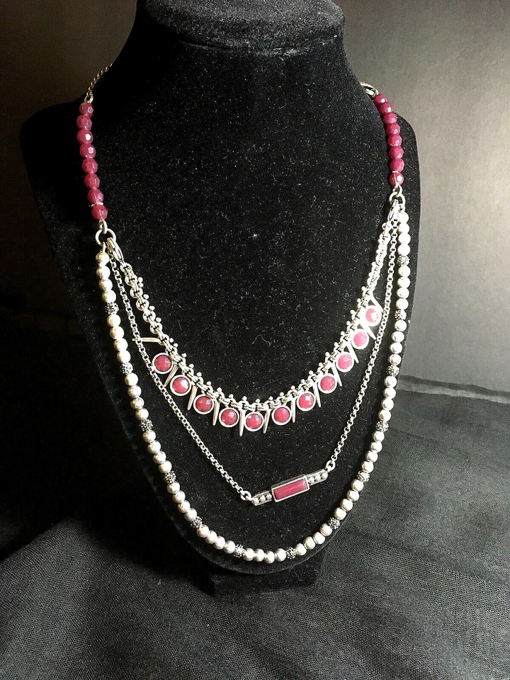 Lucky Brand 2 Piece Necklace With Maroon Stones Southwest Style Silver toned - Image 3 of 4