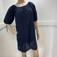 J Crew Dress Womens Medium Navy Blue Linen Cotton Lightweight Coastal Beachy