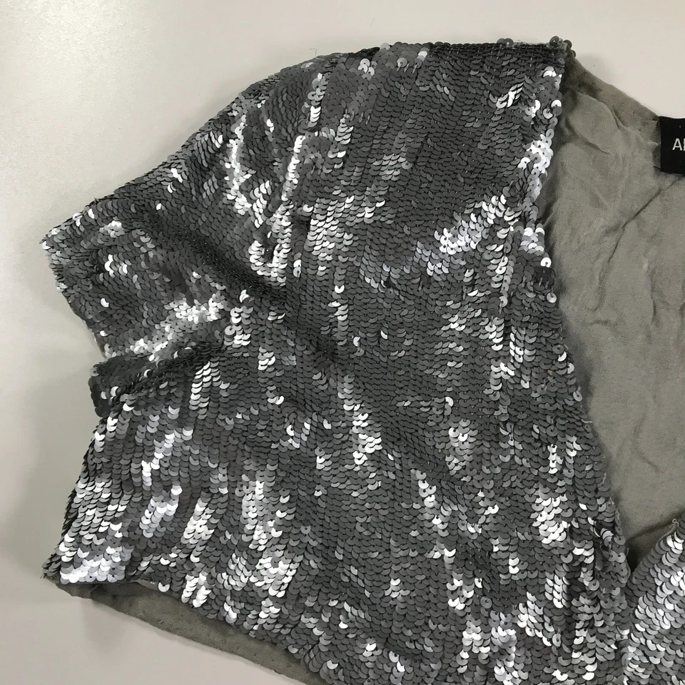 Adrienne Landau Top Womens Small One Size Silver Sequins Open Front Silk - Image 4 of 4