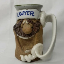 Vintage Lawyer Man Ugly Face 3D Folk Art Pottery Mug Pen Holder Handmade Signed