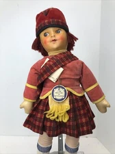 17” Vintage Junel Cloth Doll 1938 Original Molded Face Malcom Of Scotland  #SF5