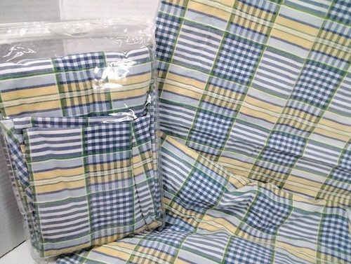 WAVERLY Home curtains valance Blue Yellow Plaid Check 75"x 16" set 2 scalloped