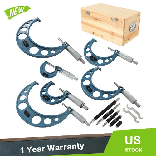 0-6" Outside Micrometer Set 0.0001" Premium Precision Carbide Tips Wooden Case