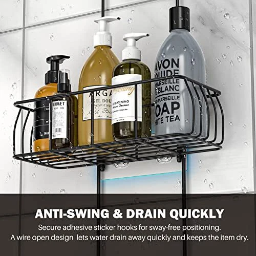 Shower Caddy Hanging, Anti-Swing Over Head Shower Caddy Rustproof Matte Black