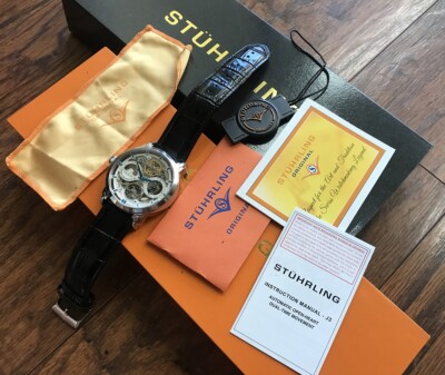 Stuhrling Original Black and Gold Krysterna Stainless Steel Skeleton Watch Stuhrling Original Commerce 765 45mm Skeleton Men main image 2