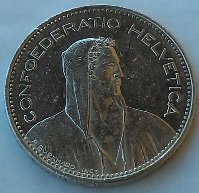 5 Francs 1996. Copper-nickel, Switzerland coin, CONFOEDERATIO