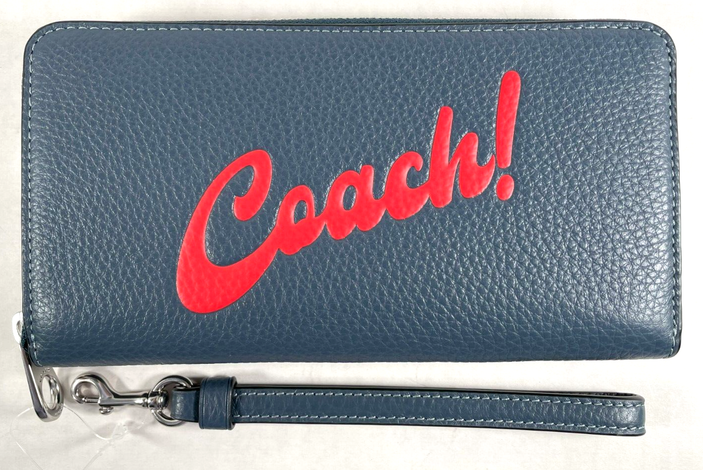 COACH CU381 Navy Leather Zip Around Wallet with Graphic Design NWT $298