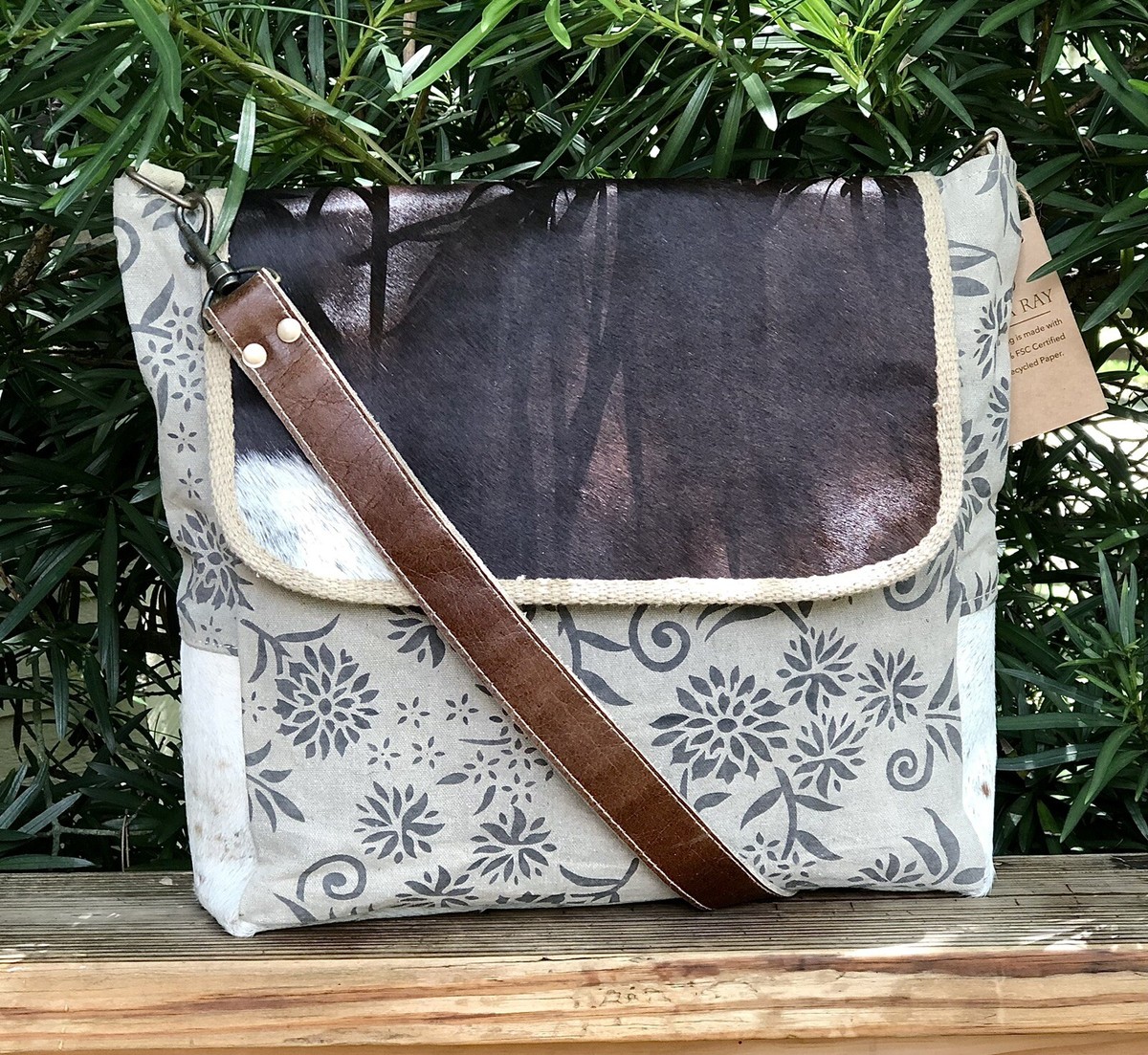 Clea Ray Repurposed Military Canvas Tent & Cowhide Shoulder  display picture 1