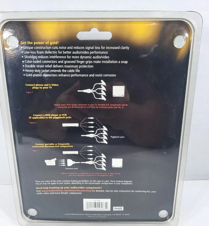 A/V Extend-A-Jack Gold Series 6ft by RadioShack Easy Access To A/V Inputs New - Image 2 of 4